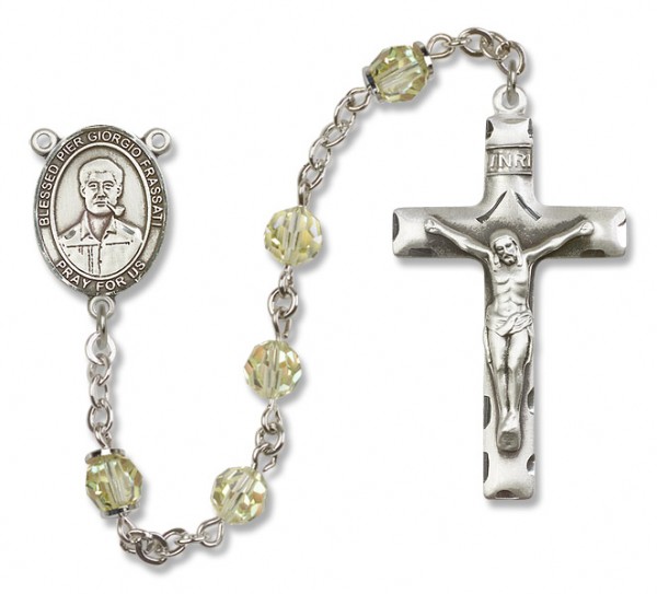 Blessed Pier Giorgio Frassati Sterling Silver Heirloom Rosary Squared Crucifix - Zircon