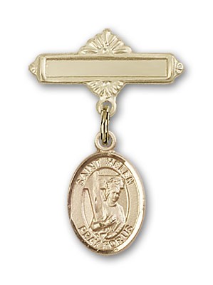 Pin Badge with St. Helen Charm and Polished Engravable Badge Pin - Gold Tone