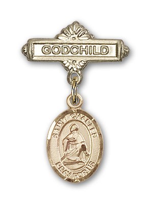 Pin Badge with St. Charles Borromeo Charm and Godchild Badge Pin - Gold Tone