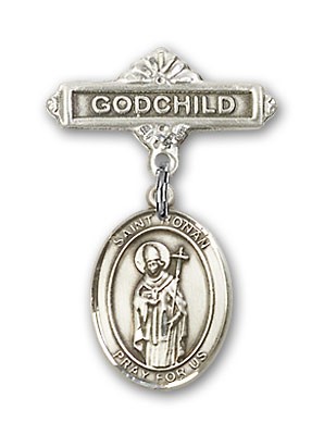 Pin Badge with St. Ronan Charm and Godchild Badge Pin - Silver tone