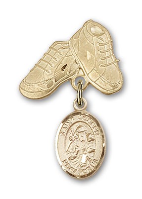 Pin Badge with St. Joseph Charm and Baby Boots Pin - 14K Solid Gold