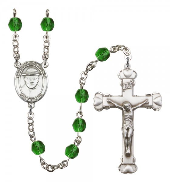 Women's St. Damien of Molokai Birthstone Rosary - Emerald Green