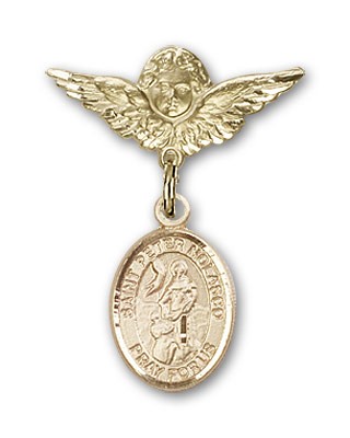 Pin Badge with St. Peter Nolasco Charm and Angel with Smaller Wings Badge Pin - 14K Solid Gold