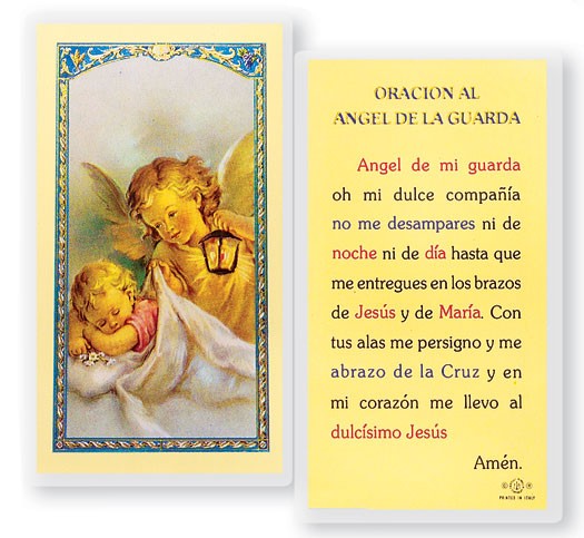 Angel De La Guarda Con Farol Laminated Spanish Prayer Cards 25 Pack - Full Color