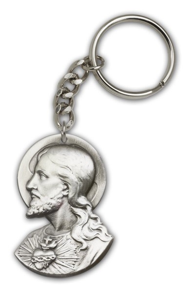 Sacred Heart Keychain - Antique Silver