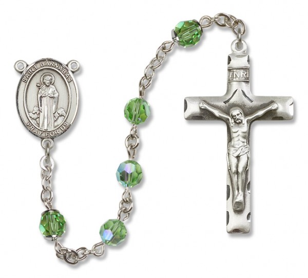 St. Barnabas Sterling Silver Heirloom Rosary Squared Crucifix - Peridot