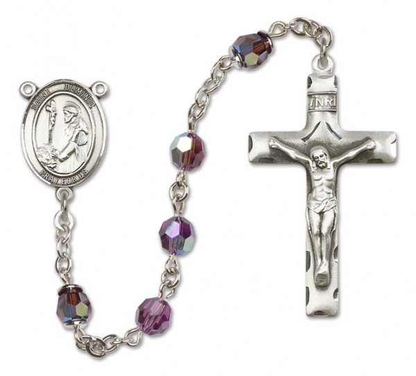 St. Dominic de Guzman Sterling Silver Heirloom Rosary Squared Crucifix - Amethyst