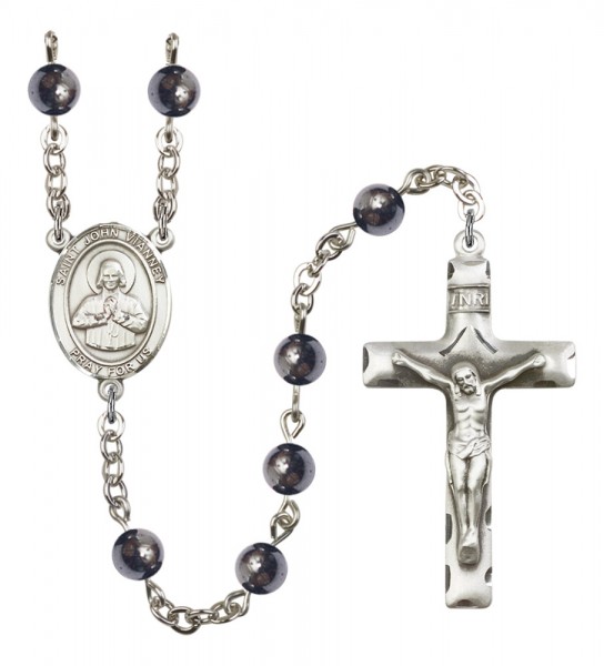 Men's St. John Vianney Silver Plated Rosary - Gray