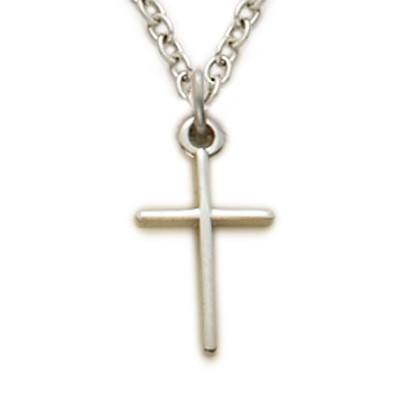 Sterling Silver Stick Cross Baby Necklace   - Silver