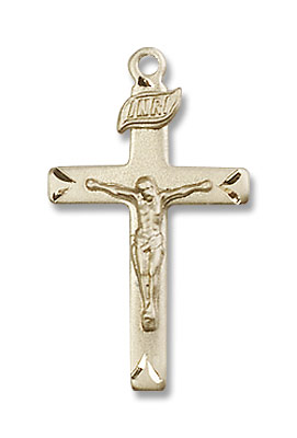 Small Shadowed Corpus Crucifix Pendant - 14K Solid Gold