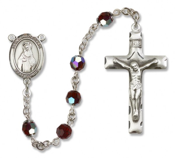 St. Hildegard Von Bingen Sterling Silver Heirloom Rosary Squared Crucifix - Garnet