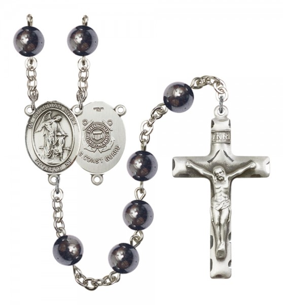 Men's Guardian Angel Coast Guard Silver Plated Rosary - Silver