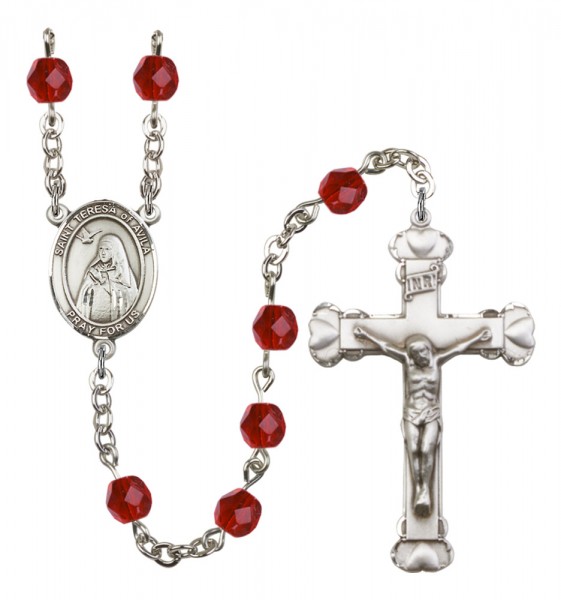 Women's St. Teresa of Avila Birthstone Rosary - Ruby Red