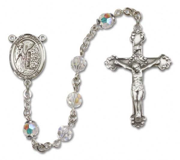 St. Fiacre Sterling Silver Heirloom Rosary Fancy Crucifix - Crystal