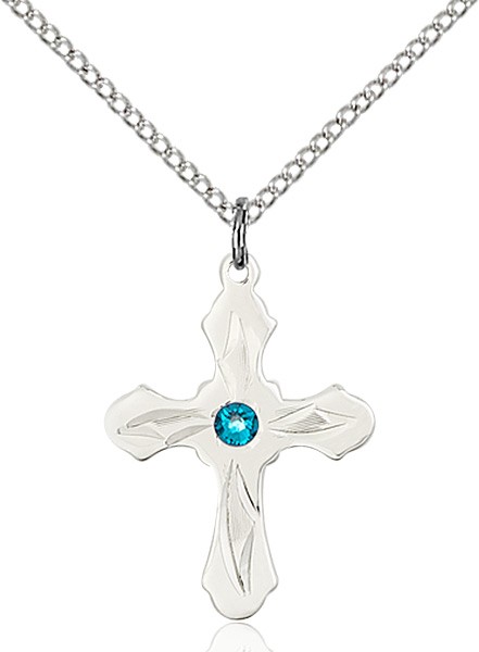 Youth Cross Pendant with Pointed Etching Birthstone Options - Zircon