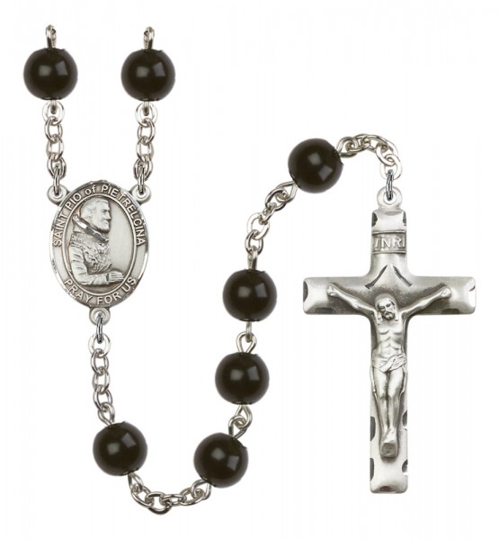 Men's St. Pio of Pietrelcina Silver Plated Rosary - Black