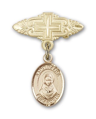 Pin Badge with St. Rafka Charm and Badge Pin with Cross - 14K Solid Gold