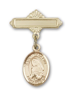 Pin Badge with St. Madeline Sophie Barat Charm and Polished Engravable Badge Pin - Gold Tone