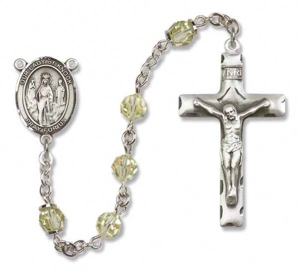 Our Lady of Knock Sterling Silver Heirloom Rosary Squared Crucifix - Zircon