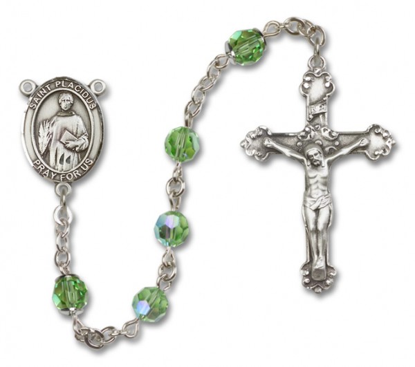 St. Placidus Sterling Silver Heirloom Rosary Fancy Crucifix - Peridot
