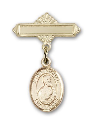 Pin Badge with St. Thomas the Apostle Charm and Polished Engravable Badge Pin - Gold Tone