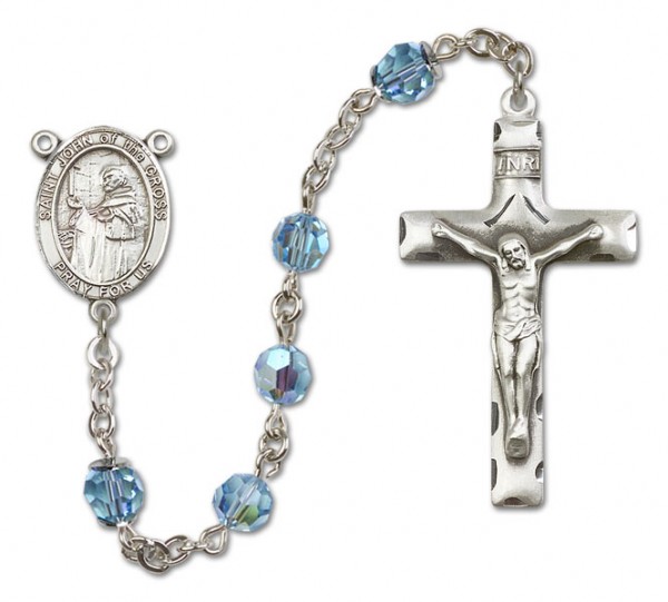 St. John of the Cross Sterling Silver Heirloom Rosary Squared Crucifix - Aqua