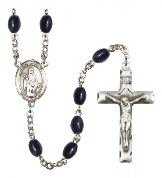 Men's St. Amelia Silver Plated Rosary - Black Oval