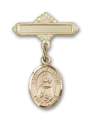 Pin Badge with St. Anastasia Charm and Polished Engravable Badge Pin - Gold Tone