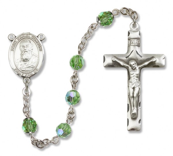 St. Daniel Comboni Sterling Silver Heirloom Rosary Squared Crucifix - Peridot