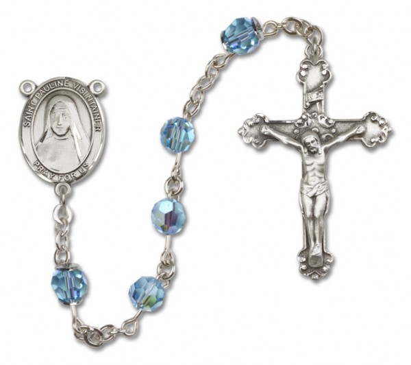 St. Pauline Visintainer Sterling Silver Heirloom Rosary Fancy Crucifix - Aqua