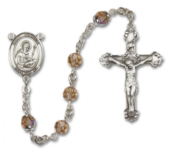 St. Benedict Sterling Silver Heirloom Rosary Fancy Crucifix - Topaz