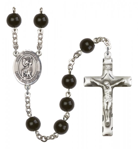 Men's San Cristobal Silver Plated Rosary - Black