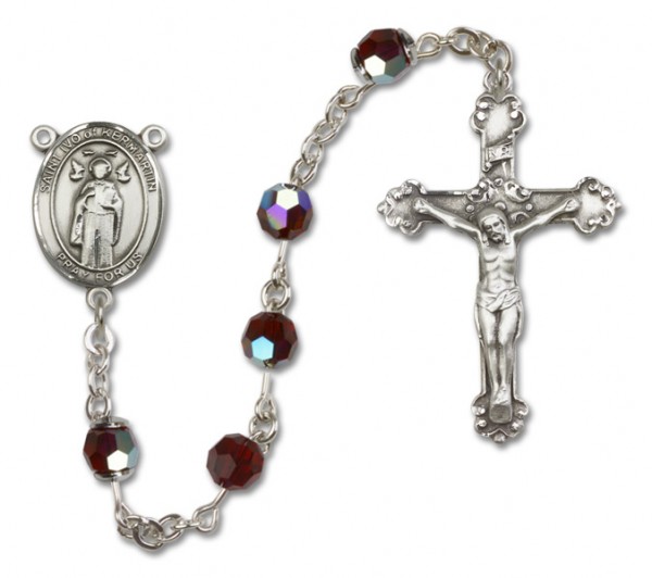 St. Ivo Sterling Silver Heirloom Rosary Fancy Crucifix - Garnet