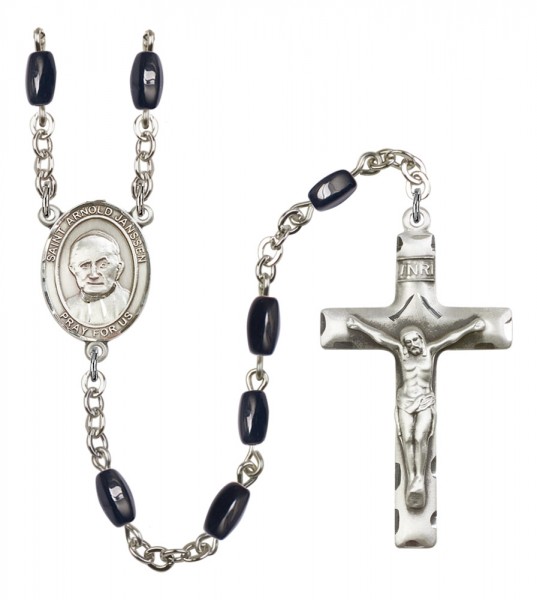 Men's St. Arnold Janssen Silver Plated Rosary - Black | Silver