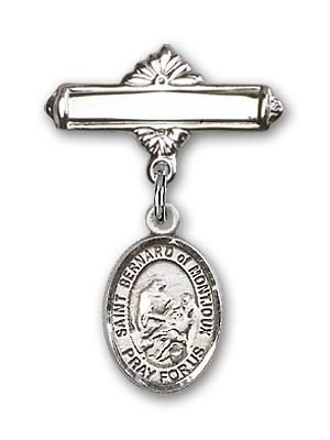 Pin Badge with St. Bernard of Montjoux Charm and Polished Engravable Badge Pin - Silver tone