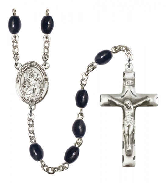 Men's St. Gabriel the Archangel Silver Plated Rosary - Black Oval