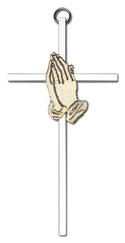 Praying Hands Wall Cross 6&quot; - Two-Tone Silver