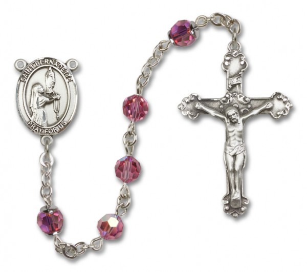 St. Bernadette Sterling Silver Heirloom Rosary Fancy Crucifix - Rose
