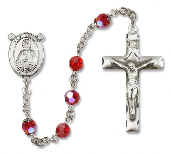 St. Gerard Sterling Silver Heirloom Rosary Squared Crucifix - Ruby Red
