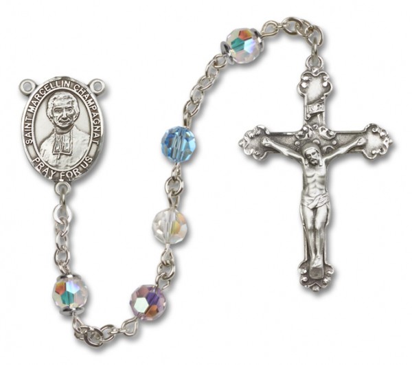 St. Marcellin Champagnat Sterling Silver Heirloom Rosary Fancy Crucifix - Multi-Color
