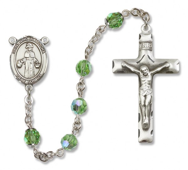 St. Nino de Atocha Sterling Silver Heirloom Rosary Squared Crucifix - Peridot