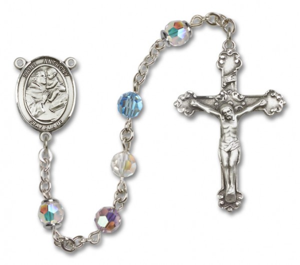 St. Anthony of Padua Sterling Silver Heirloom Rosary Fancy Crucifix - Multi-Color