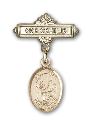 Pin Badge with St. Zita Charm and Godchild Badge Pin - 14K Solid Gold
