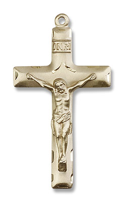 Men's Crucifix Pendant Shadowed Corpus - 14K Solid Gold