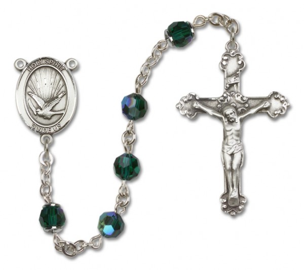 Holy Spirit Sterling Silver Heirloom Rosary Fancy Crucifix - Emerald Green