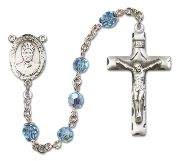 St. Josephine Bakhita Sterling Silver Heirloom Rosary Squared Crucifix - Aqua