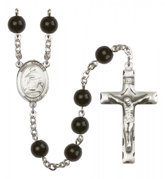 Men's St. Charles Borromeo Silver Plated Rosary - Black