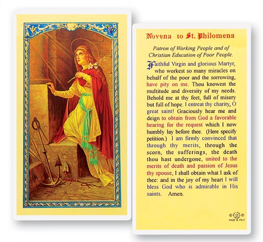 St. Philomena Novena Laminated Prayer Card - 25 Cards Per Pack .80 per card