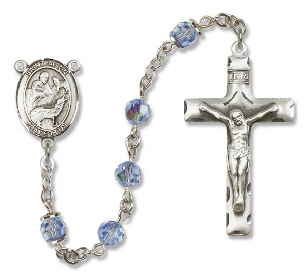 St.Jason Sterling Silver Heirloom Rosary Squared Crucifix - Light Sapphire
