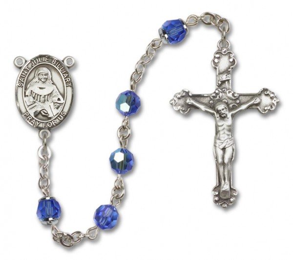 St. Julia Billiart Sterling Silver Heirloom Rosary Fancy Crucifix - Sapphire